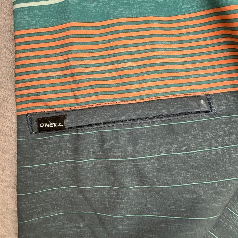 ONeill Hyperfreak Mens Board Shorts Teal Charcoal Striped Size 30 SP0106011